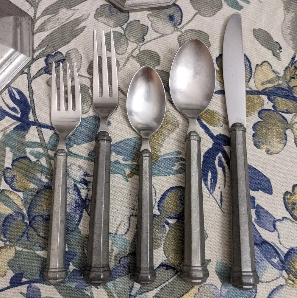 Vintage Gorham Octette Pewter 5 pc place flatware setting 70s 80s